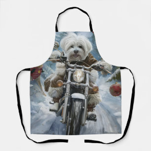 Coton De Tulear Dog Riding Motorcycle Christmas Apron