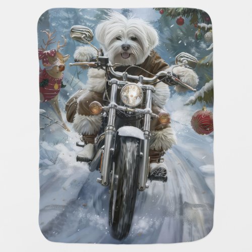 Coton De Tulear Dog Riding Motorcycle Christmas  Baby Blanket
