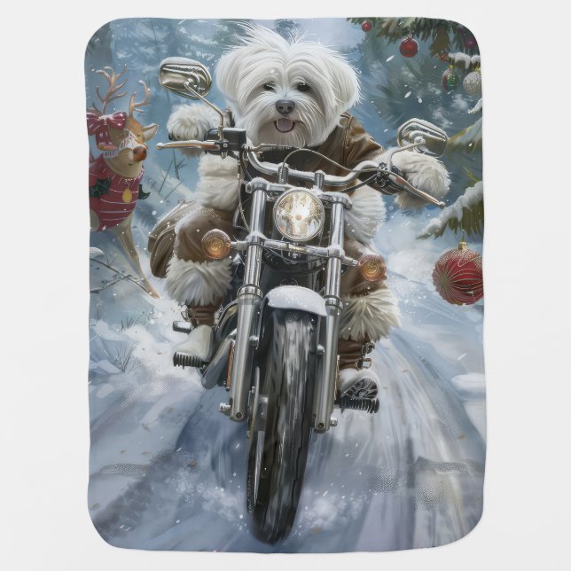 Coton De Tulear Dog Riding Motorcycle Christmas  Baby Blanket (Front)
