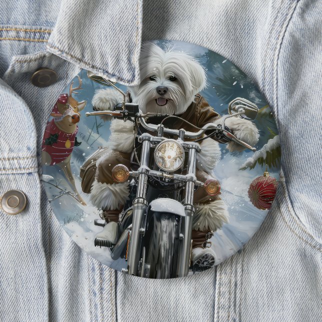 Coton De Tulear Dog Riding Motorcycle Christmas  Button (In Situ)