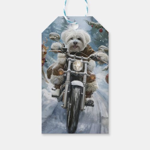 Coton De Tulear Dog Riding Motorcycle Christmas  Gift Tags