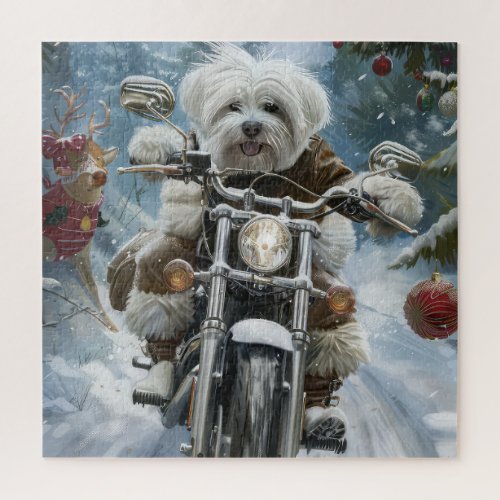 Coton De Tulear Dog Riding Motorcycle Christmas  Jigsaw Puzzle