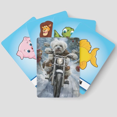 Coton De Tulear Dog Riding Motorcycle Christmas  Matching Game Cards