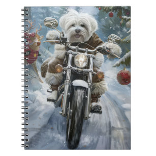 Coton De Tulear Dog Riding Motorcycle Christmas Notebook