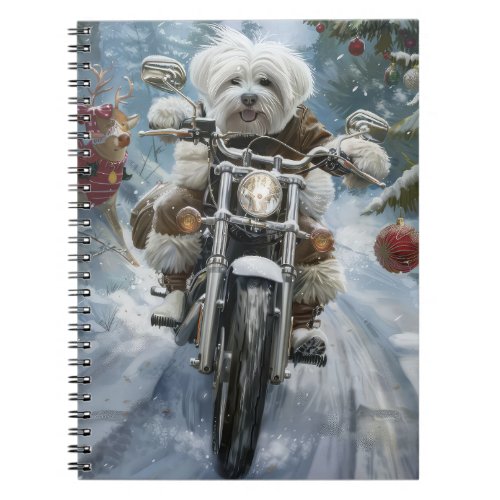 Coton De Tulear Dog Riding Motorcycle Christmas  Notebook