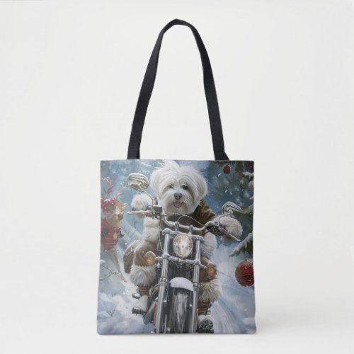 Coton De Tulear Dog Riding Motorcycle Christmas  Tote Bag