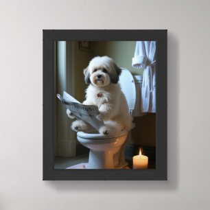 Coton De Tulear Dog Sitting On Toilet Funny Framed Art