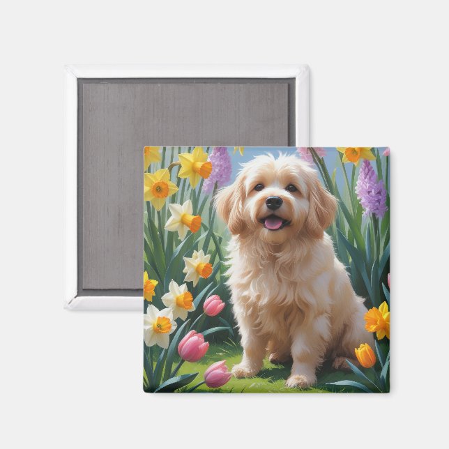 Coton De Tulear Dog Spring Flowers Painting Magnet (Front/Back)