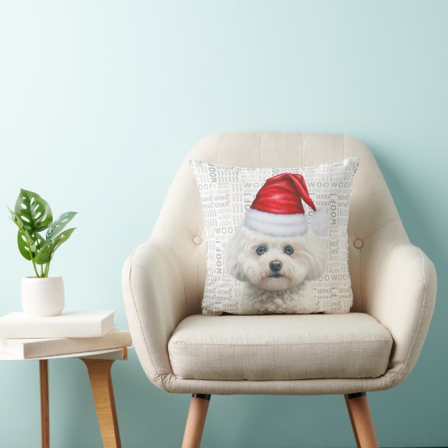 Coton de Tulear Dog Watercolor Christmas Throw Pillow (Chair)