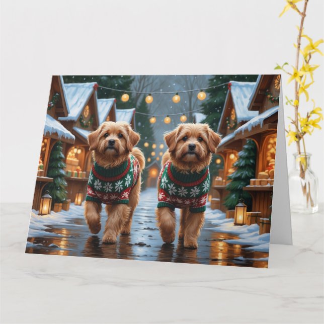 Coton De Tulear Dogs Christmas Snow Holiday Card (Yellow Flower)