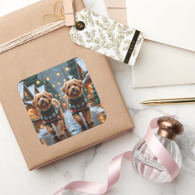 Coton De Tulear Dogs Christmas Snow Holiday Square Sticker (Gifting)