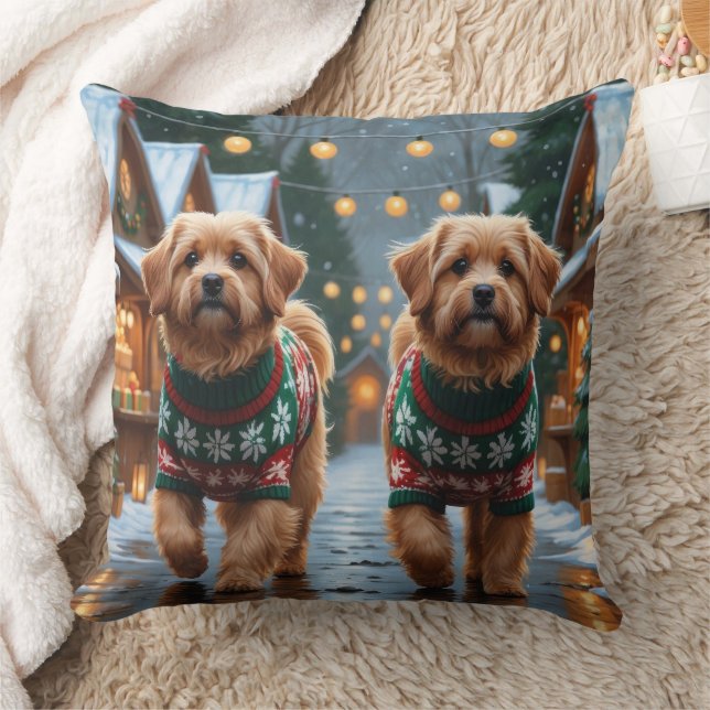 Coton De Tulear Dogs Christmas Snow Holiday Throw Pillow (Blanket)