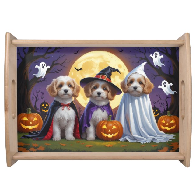 Coton De Tulear Dogs Pumpkin Halloween Funny  Serving Tray (Front)