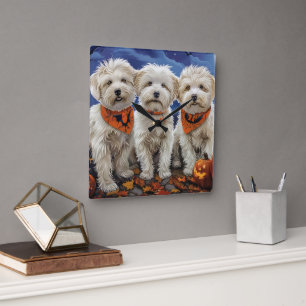 Coton De Tulear Halloween Spooky Square Wall Clock