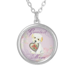Coton de Tulear Heart Mom Silver Plated Necklace