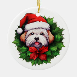 Coton-de-tulear Holiday Wreath Ceramic Ornament