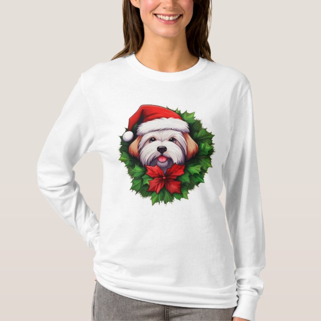 Coton-de-tulear Holiday Wreath T-Shirt (Front)