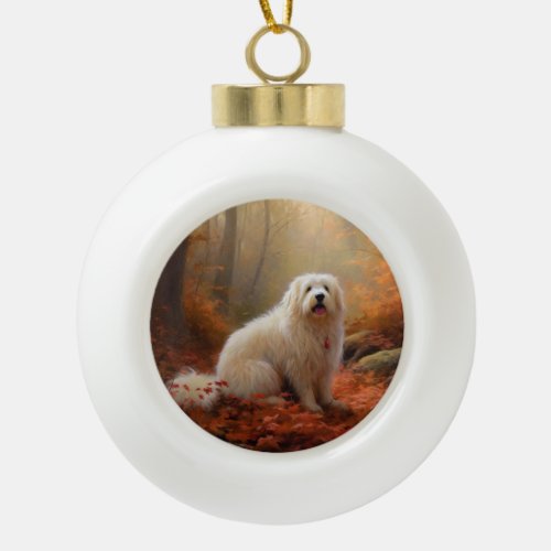 Coton De Tulear in Autumn Leaves Fall Inspire  Ceramic Ball Christmas Ornament