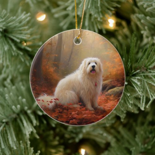 Coton De Tulear in Autumn Leaves Fall Inspire  Ceramic Ornament