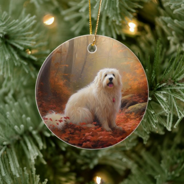 Coton De Tulear in Autumn Leaves Fall Inspire  Ceramic Ornament (Tree)