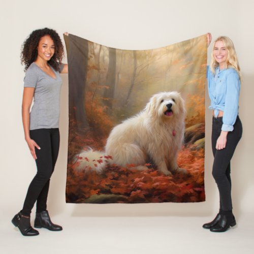 Coton De Tulear in Autumn Leaves Fall Inspire  Fleece Blanket