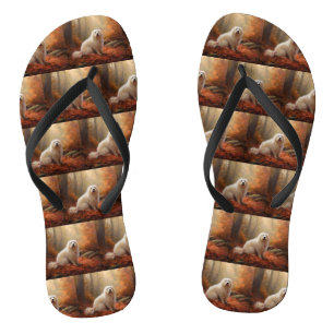 Coton De Tulear in Autumn Leaves Fall Inspire Flip Flops
