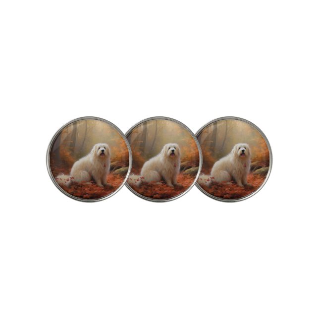 Coton De Tulear in Autumn Leaves Fall Inspire  Golf Ball Marker (3 Up)