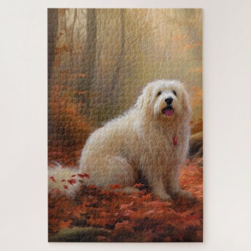 Coton De Tulear in Autumn Leaves Fall Inspire  Jigsaw Puzzle