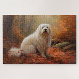 Coton De Tulear in Autumn Leaves Fall Inspire Jigsaw Puzzle