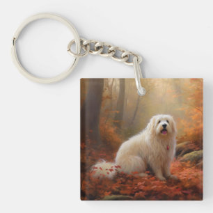 Coton De Tulear in Autumn Leaves Fall Inspire Keychain