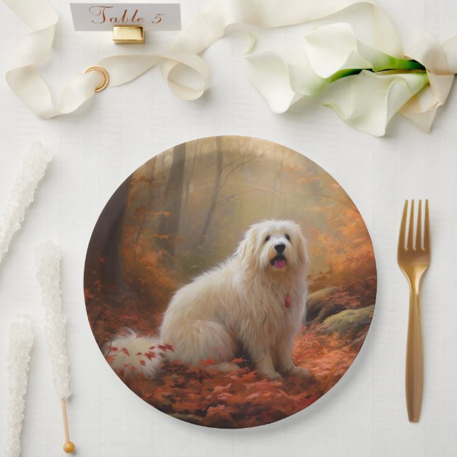 Coton De Tulear in Autumn Leaves Fall Inspire  Paper Plates (Wedding)