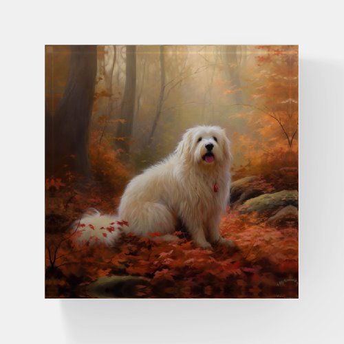 Coton De Tulear in Autumn Leaves Fall Inspire  Paperweight