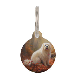 Coton De Tulear in Autumn Leaves Fall Inspire Pet ID Tag