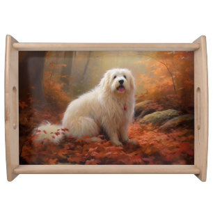 Coton De Tulear in Autumn Leaves Fall Inspire Serving Tray