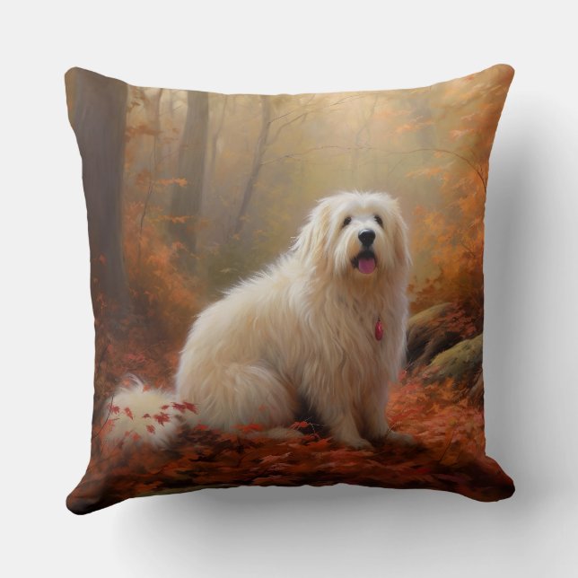 Coton De Tulear in Autumn Leaves Fall Inspire  Throw Pillow (Back)