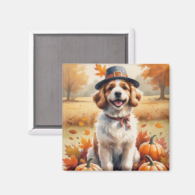 Coton De Tulear In Autumn Leaves Thanksgiving Art Magnet (Front/Back)