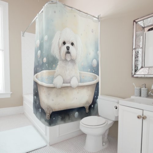 Coton De Tulear In Bathtub Watercolor Dog Art Shower Curtain