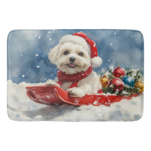 Coton De Tulear in Sledge Let it Snow Christmas Bath Mat