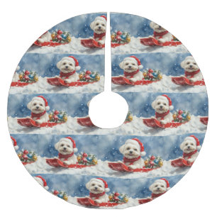 Coton De Tulear in Sledge Let it Snow Christmas Brushed Polyester Tree Skirt