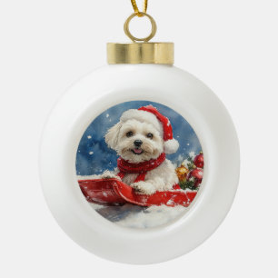 Coton De Tulear in Sledge Let it Snow Christmas Ceramic Ball Christmas Ornament