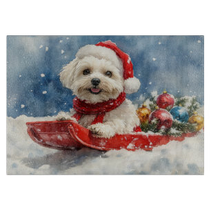 Coton De Tulear in Sledge Let it Snow Christmas Cutting Board