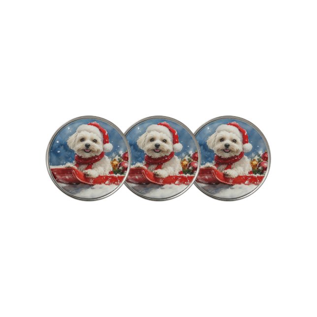 Coton De Tulear in Sledge Let it Snow Christmas Golf Ball Marker (3 Up)