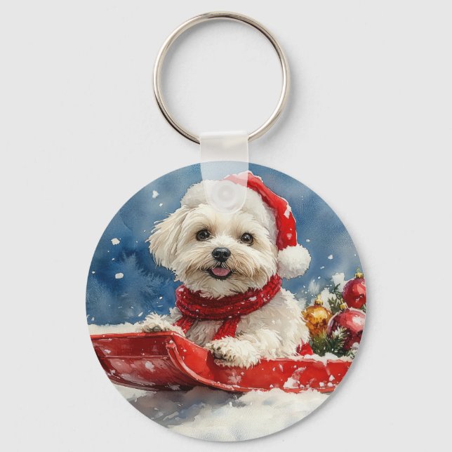 Coton De Tulear in Sledge Let it Snow Christmas Keychain (Front)