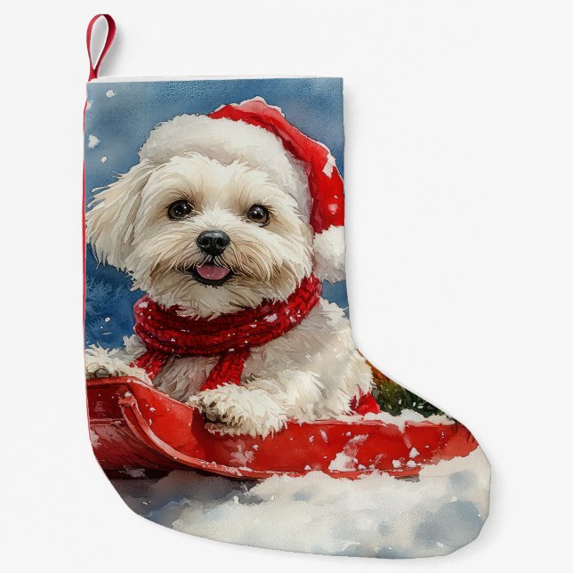 Coton De Tulear in Sledge Let it Snow Christmas Small Christmas Stocking (Front)