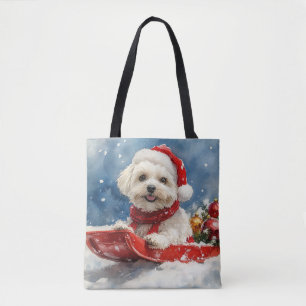 Coton De Tulear in Sledge Let it Snow Christmas Tote Bag