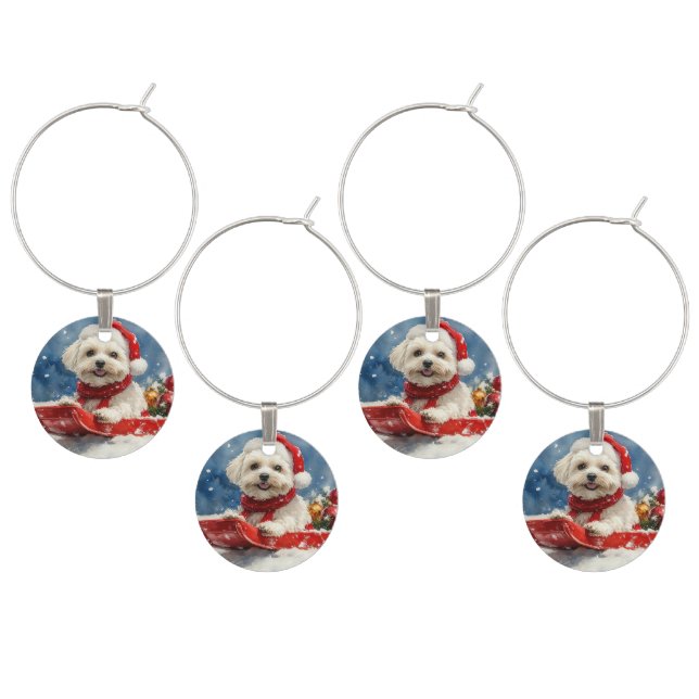 Coton De Tulear in Sledge Let it Snow Christmas Wine Charm (Staggered)