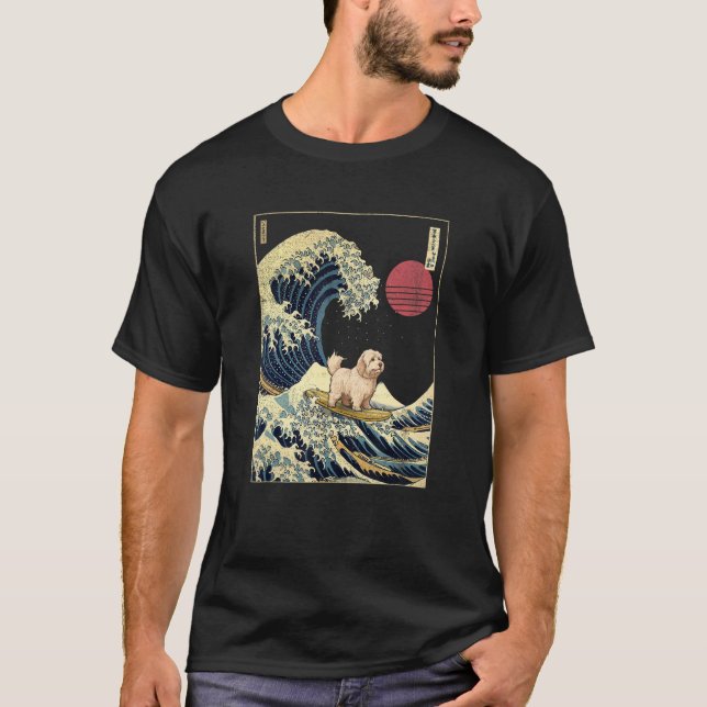 Coton de Tulear Japanese Kanagawa Wave  Surf Dog 1 T-Shirt (Front)