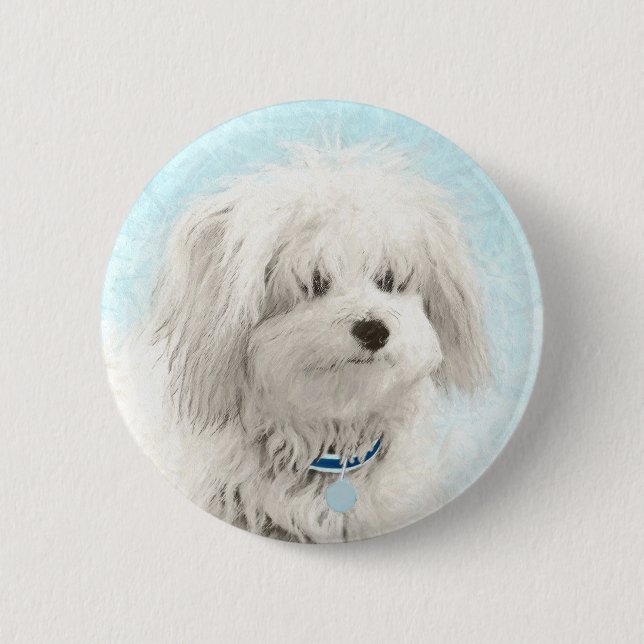Coton de Tulear Painting - Cute Original Dog Art Button (Front)