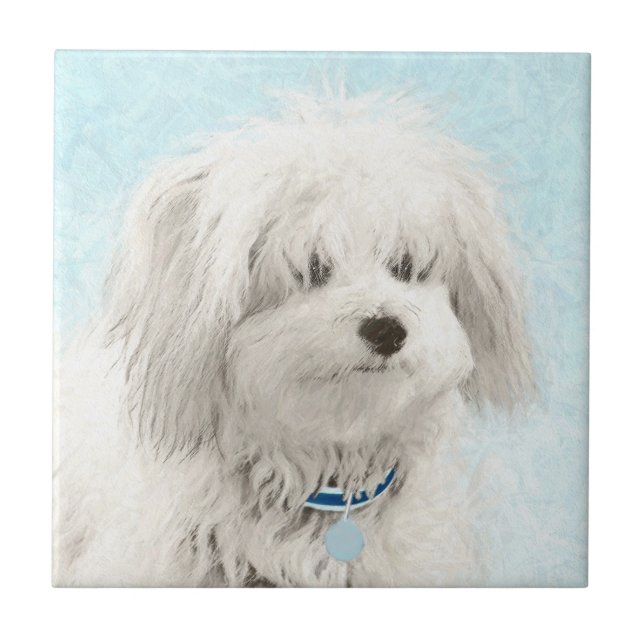 Coton de Tulear Painting - Cute Original Dog Art Ceramic Tile (Front)