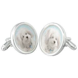 Coton de Tulear Painting - Cute Original Dog Art Cufflinks
